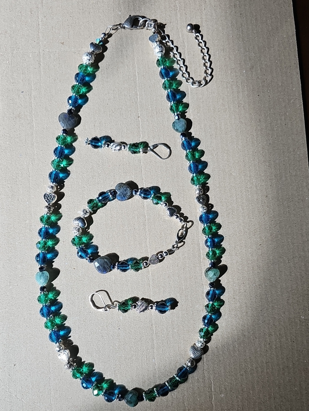 Blue and Green Heart Crystal Necklace Set by